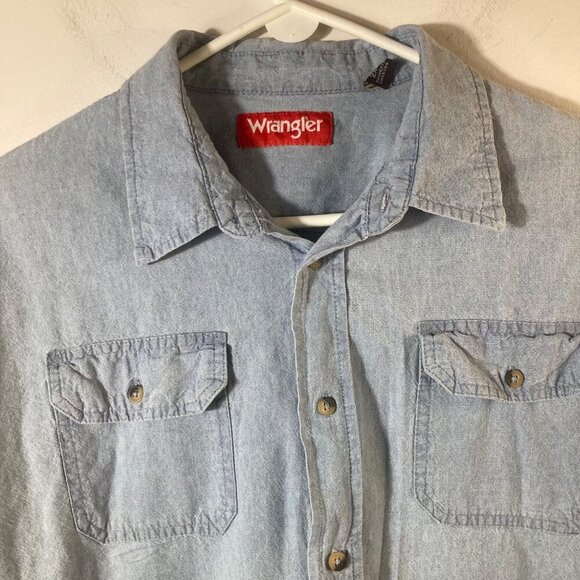 Mens Vintage Wrangler Denim Button Shirt Blue Cotton 2XL - Picture 4 of 6